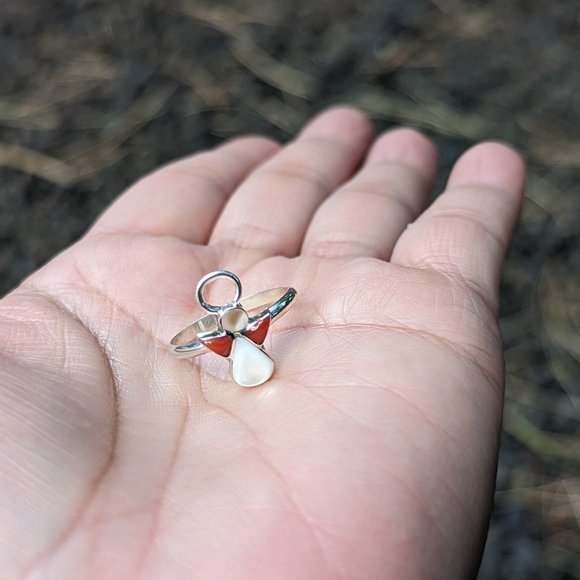 Zuni Mother of Pearl Coral Inlay Ring Mini Angel Native Am Jewlery Sz‎ 6.5*** - Picture 7 of 8